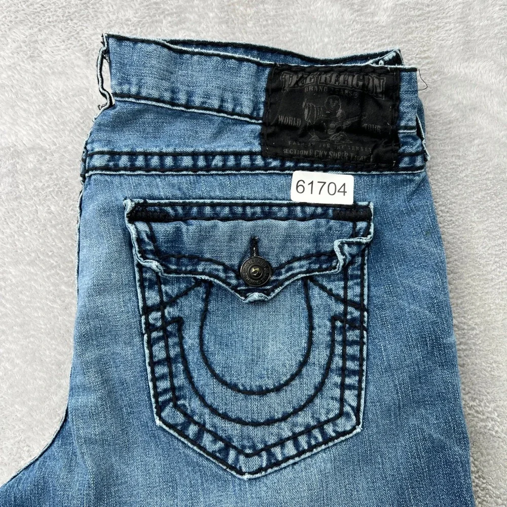 True Religion Ricky Super‎ T Jeans Size 44 Blue Mens Black Contrast Stitch USA